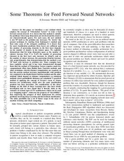 Some Theorems for Feed Forward Neural Networks