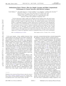 Subdominant Dense Clusters Allow for Simple Learning and High
  Computational Performance in Neural Networks with Discrete Synapses