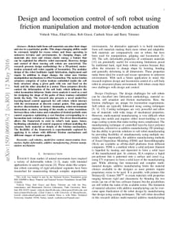 Design and locomotion control of soft robot using friction manipulation
  and motor-tendon actuation