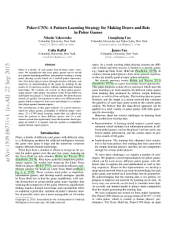 Poker-CNN: A Pattern Learning Strategy for Making Draws and Bets in
  Poker Games