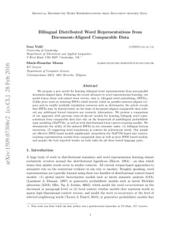 Bilingual Distributed Word Representations from Document-Aligned
  Comparable Data