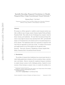 Spatially Encoding Temporal Correlations to Classify Temporal Data Using
  Convolutional Neural Networks