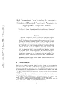 High Dimensional Data Modeling Techniques for Detection of Chemical
  Plumes and Anomalies in Hyperspectral Images and Movies