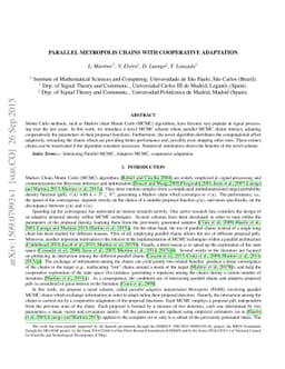 Parallel Metropolis chains with cooperative adaptation