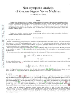Non-asymptotic Analysis of $\ell_1$-norm Support Vector Machines