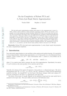 On the Complexity of Robust PCA and $\ell_1$-norm Low-Rank Matrix
  Approximation