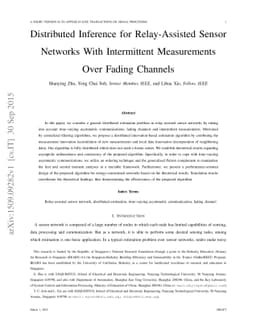 Distributed Inference for Relay-Assisted Sensor Networks With
  Intermittent Measurements Over Fading Channels