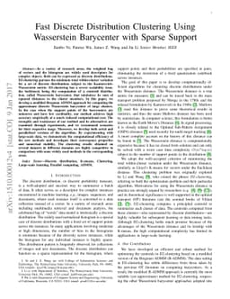 Fast Discrete Distribution Clustering Using Wasserstein Barycenter with
  Sparse Support