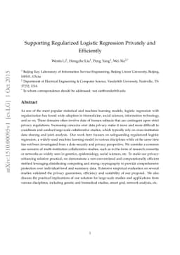 Supporting Regularized Logistic Regression Privately and Efficiently