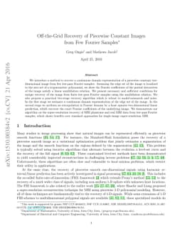Off-the-Grid Recovery of Piecewise Constant Images from Few Fourier
  Samples