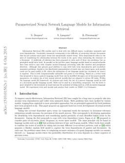 Parameterized Neural Network Language Models for Information Retrieval