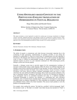 Using Ontology-Based Context in the Portuguese-English Translation of
  Homographs in Textual Dialogues