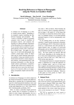 Resolving References to Objects in Photographs using the
  Words-As-Classifiers Model