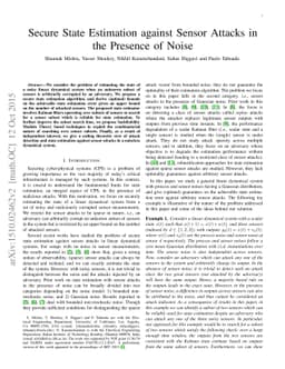 Secure State Estimation against Sensor Attacks in the Presence of Noise