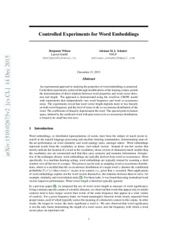 Controlled Experiments for Word Embeddings