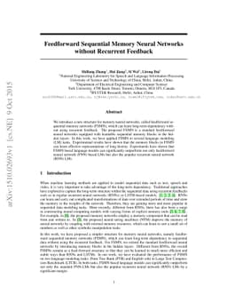 Feedforward Sequential Memory Neural Networks without Recurrent Feedback