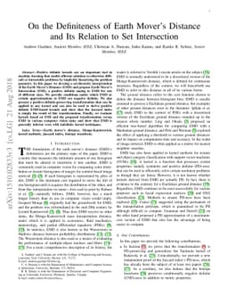 On the Definiteness of Earth Mover's Distance and Its Relation to Set
  Intersection