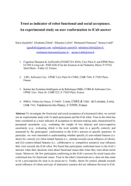 Trust as indicator of robot functional and social acceptance. An
  experimental study on user conformation to the iCub's answers