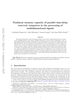 Nonlinear memory capacity of parallel time-delay reservoir computers in
  the processing of multidimensional signals