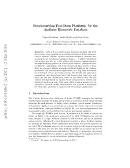 Benchmarking Fast Data Platforms for the Aadhaar Biometric Database