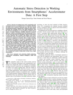 Automatic Stress Detection in Working Environments from Smartphones'
  Accelerometer Data: A First Step