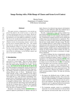 Image Parsing with a Wide Range of Classes and Scene-Level Context