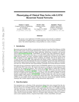 Phenotyping of Clinical Time Series with LSTM Recurrent Neural Networks
