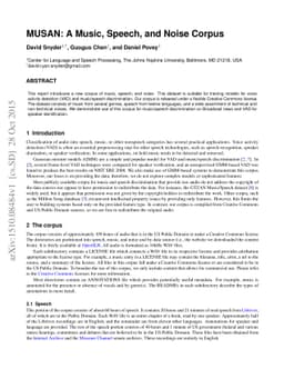 MUSAN: A Music, Speech, and Noise Corpus