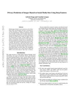 Privacy Prediction of Images Shared on Social Media Sites Using Deep
  Features