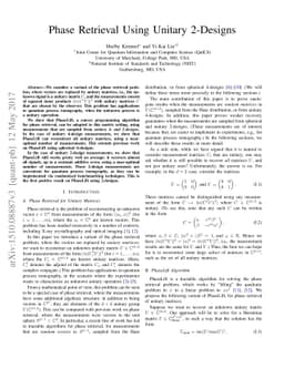 Phase Retrieval Using Unitary 2-Designs