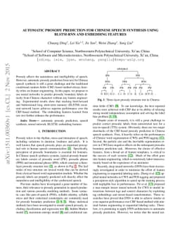Automatic Prosody Prediction for Chinese Speech Synthesis using
  BLSTM-RNN and Embedding Features