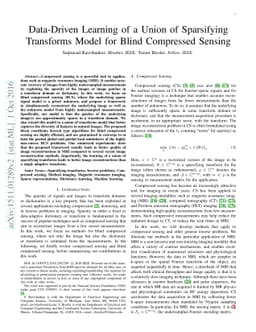 Data-Driven Learning of a Union of Sparsifying Transforms Model for
  Blind Compressed Sensing