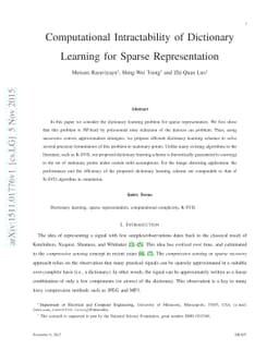 Computational Intractability of Dictionary Learning for Sparse
  Representation