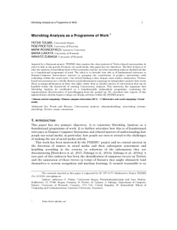 Microblog Analysis as a Programme of Work