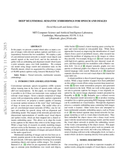 Deep Multimodal Semantic Embeddings for Speech and Images