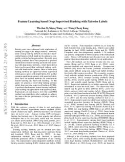 Feature Learning based Deep Supervised Hashing with Pairwise Labels