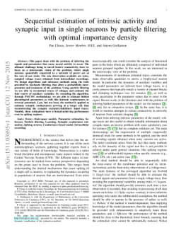 Sequential estimation of intrinsic activity and synaptic input in single
  neurons by particle filtering with optimal importance density