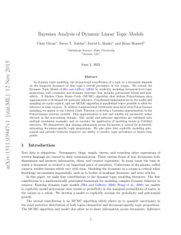 Bayesian Analysis of Dynamic Linear Topic Models