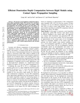 Efficient Penetration Depth Computation between Rigid Models using
  Contact Space Propagation Sampling
