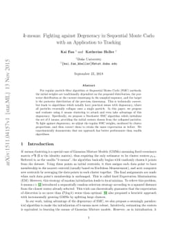 $k$-means: Fighting against Degeneracy in Sequential Monte Carlo with an
  Application to Tracking