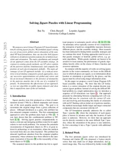 Solving Jigsaw Puzzles with Linear Programming
