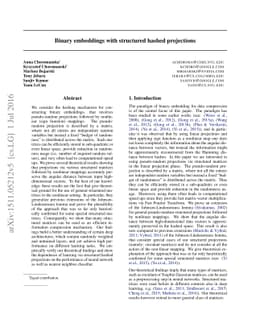 Binary embeddings with structured hashed projections