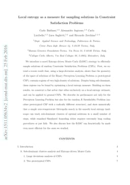 Local entropy as a measure for sampling solutions in Constraint
  Satisfaction Problems