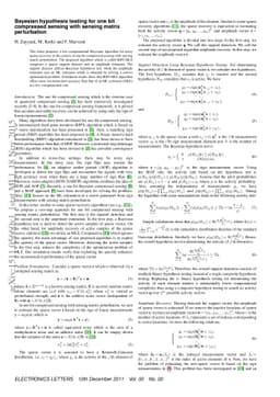 Bayesian hypothesis testing for one bit compressed sensing with sensing
  matrix perturbation