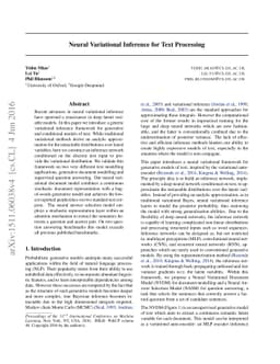 Neural Variational Inference for Text Processing