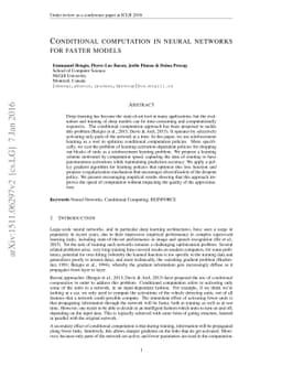Conditional Computation in Neural Networks for faster models