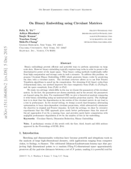 On Binary Embedding using Circulant Matrices