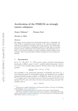 Acceleration of the PDHGM on strongly convex subspaces