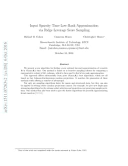 Input Sparsity Time Low-Rank Approximation via Ridge Leverage Score
  Sampling