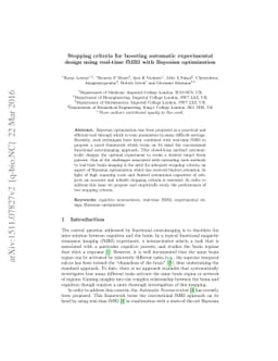 Stopping criteria for boosting automatic experimental design using
  real-time fMRI with Bayesian optimization